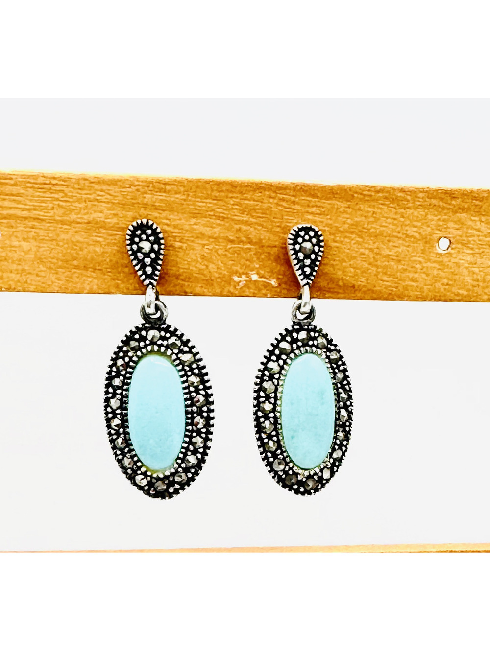 Sterling silver turquoise marcasite drop dangle earrings